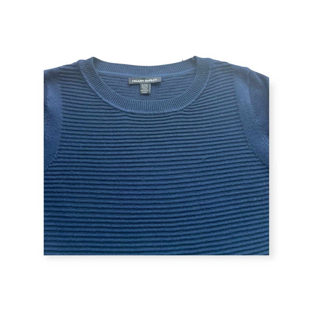 Hilary Radley Navy Ribbed‎ Knit Layered Hem Crew Neck Office Sweater Small - Picture 2 of 5